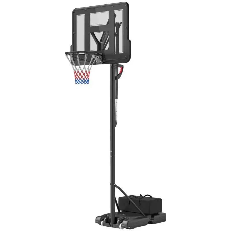 Basketball stand, adjustable hoop height 235–305 cm, fillable base with wheels, black