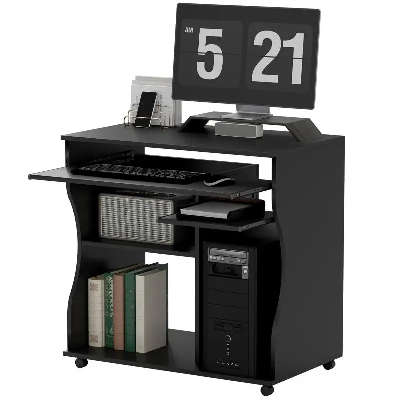 Computer desk with casters, desk with storage, 80 x 48 x 75 cm, black
