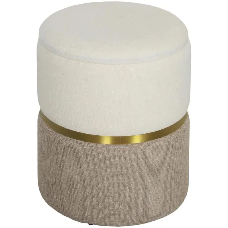 Storage Stool with Lid, Metal Ring, Two-Tone Design, 36 x 36 x 44 cm, Cream White