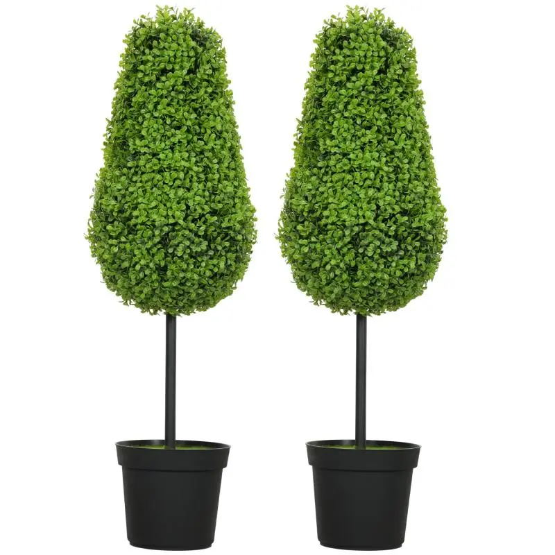 Set of 2 Artificial Boxwood Plants (90 cm) – Teardrop-Shaped Potted Artificial Plants – Modern Decor