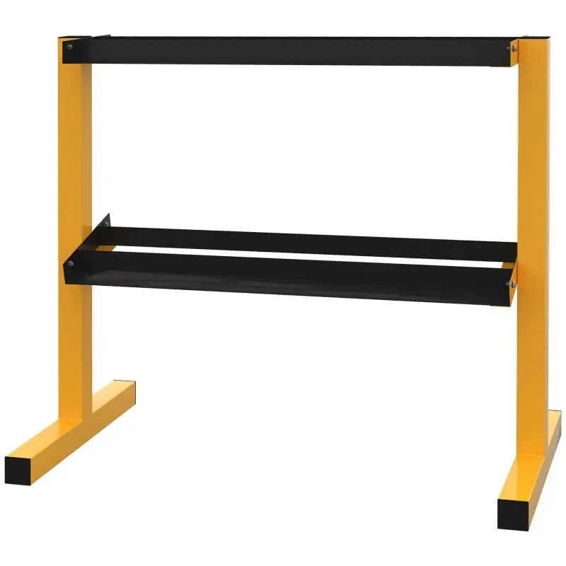 Dumbbell rack, up to 270 kg, 2 tiers, steel frame, yellow, 92.5 x 50.5 x 80.5 cm