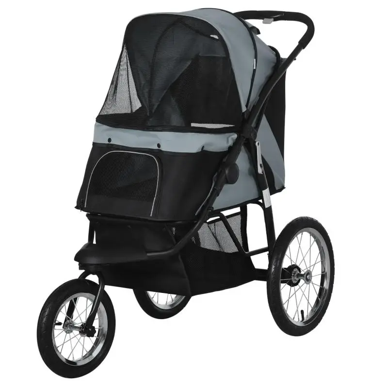 Dog stroller, foldable, sun canopy, mesh windows, storage basket, red, 111 x 58 x 107 cm