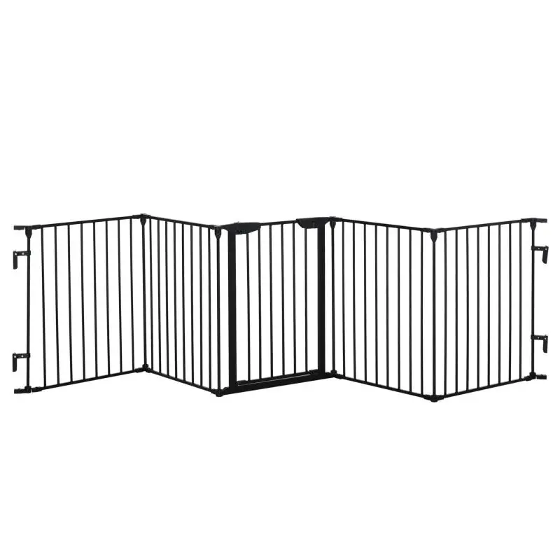 2-in-1 Barrier, Pet Playpen, Safety Gate, Foldable, Metal, 300 x 3 x 74.5 cm, Black