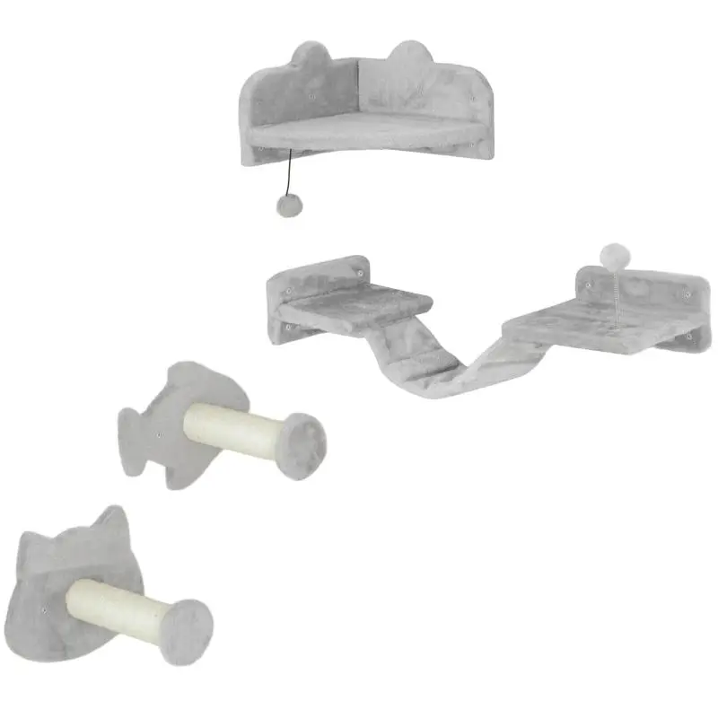 Cat stair set, 4-piece, scratching furniture with sisal steps, double platform, light grey/cream white