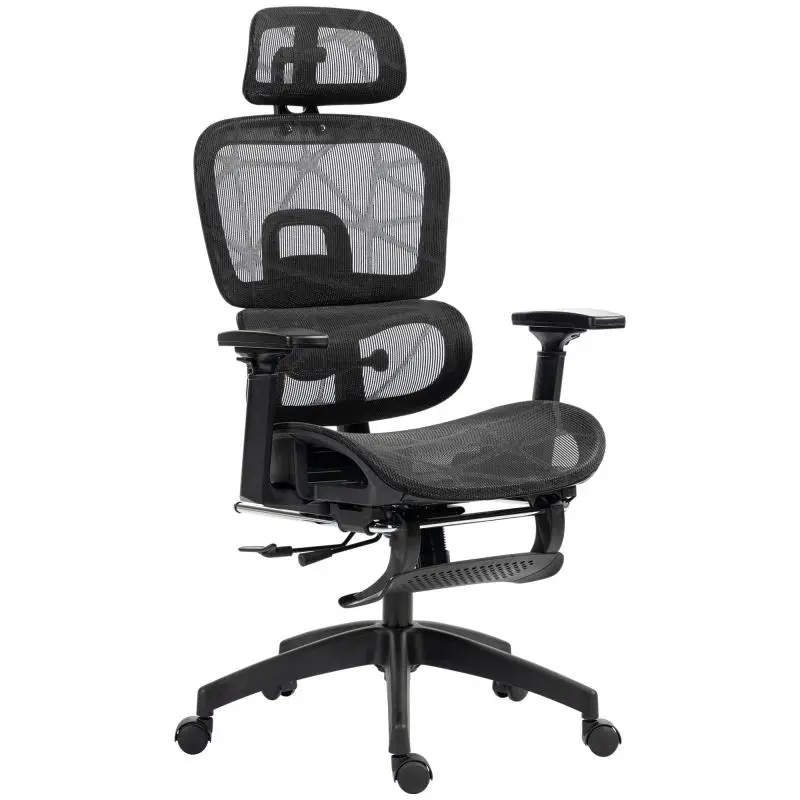 Office chair, ergonomic desk chair with mesh fabric cover, adjustable, casters, with armrests and headrest, black