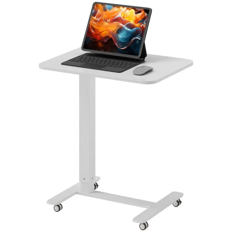 Height-adjustable standing desk, incl. 4 casters, C-shape, 65 cm x 48 cm x 73–110 cm, white