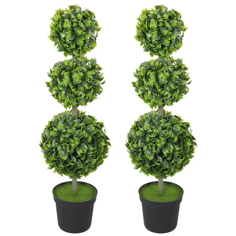 UV Resistant Artificial Ball Topiary Tree Set with 519 PE Leaves, 2 Pack Decorative Plants