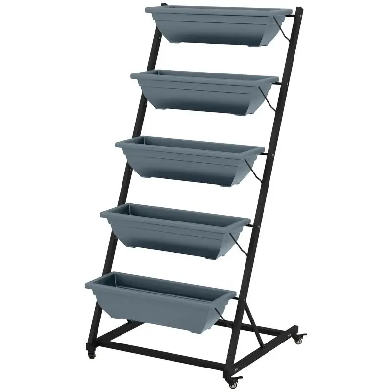 Plant stand / flower stand / plant shelf, stackable, weather-resistant, 65 x 67 x 145 cm, grey + black