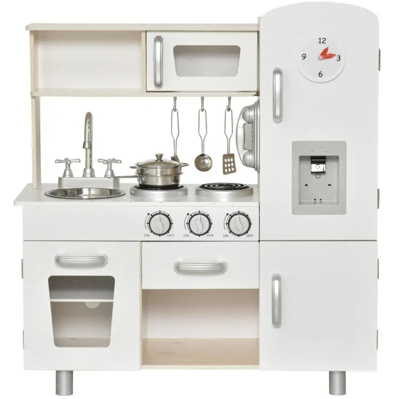 Kids Play Kitchen with Oven, Sink, and Fridge – Toy Kitchen Playset – Gift for Children (Girls & Boys) Aged 3+ – White