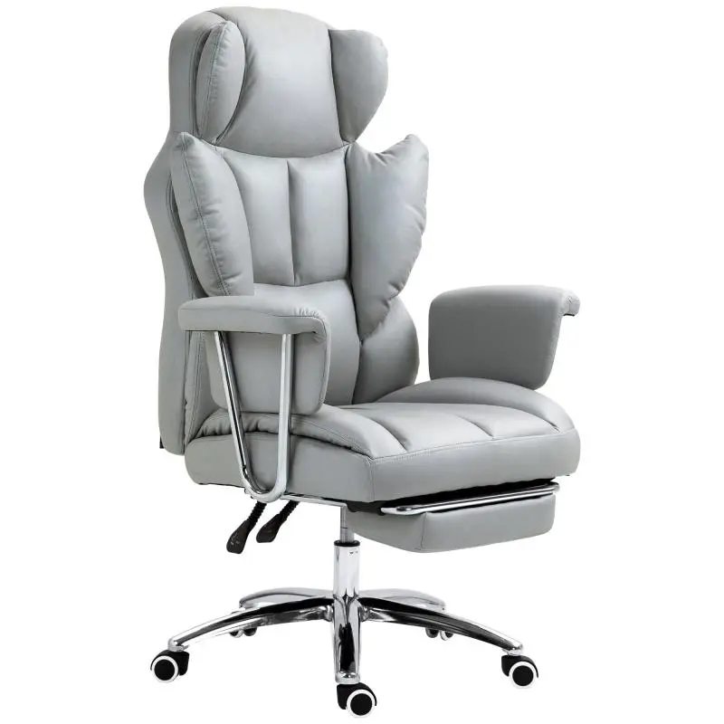 Ergonomic office chair, upholstered, with footrest, adjustable backrest, 360° swivel, light grey