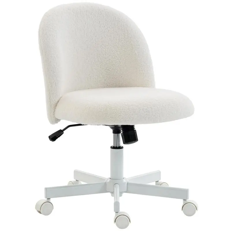 Sherpa Fabric Swivel Desk Chair with Adjustable Height and Rocking Function, Cream