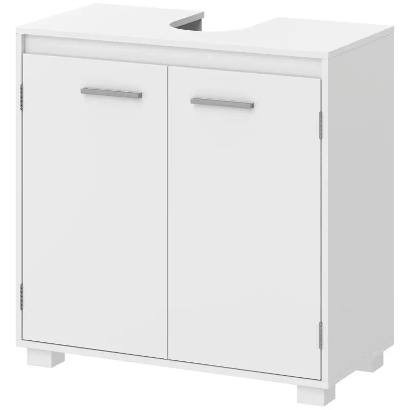 Under-sink cabinet, modern freestanding bathroom unit with U-shaped cutout and adjustable shelf, white