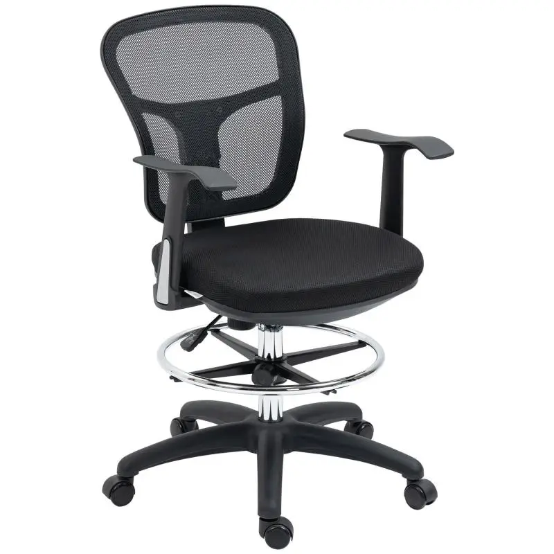 Drafting chair / desk chair / computer chair, incl. footrest, height-adjustable, 59 x 59 x 115 cm, black