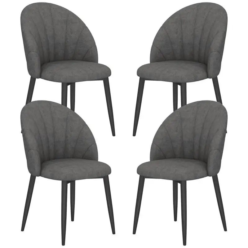 4 PCS/Pack Velvet Upholstered Dining Chairs, Armless Design, Steel Legs, for Kitchen And Living Room, Gray