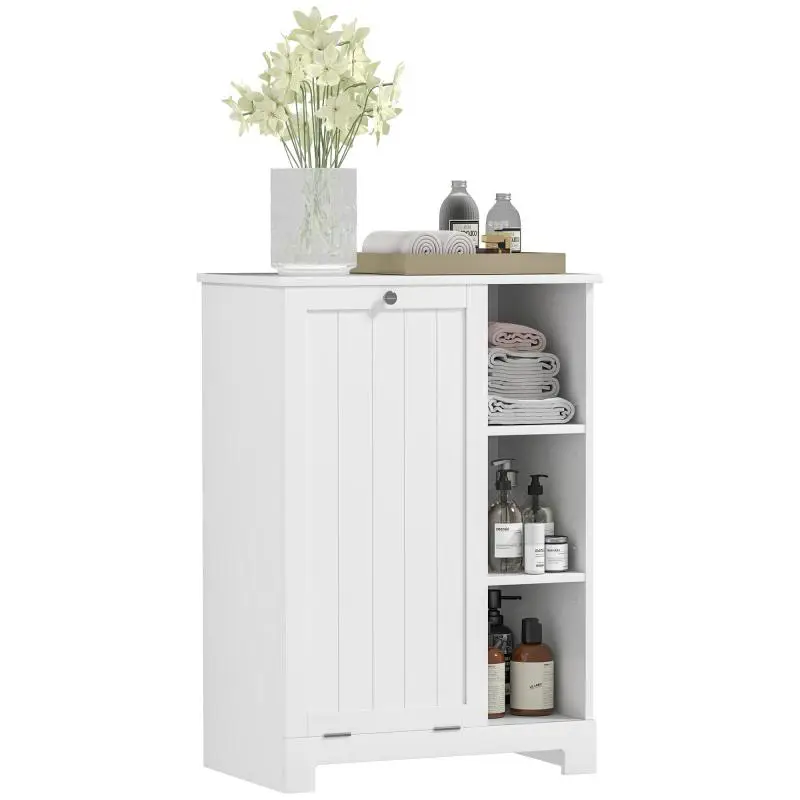 Bathroom Cabinet with Laundry Basket, Removable Basket, Adjustable Shelf and Compartments for Bathroom, 60x38x86 cm, White