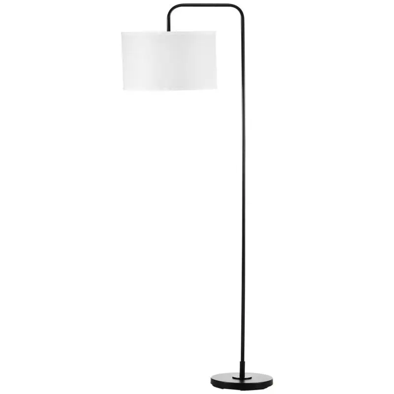 Modern Steel Floor Lamp with Linen-Effect Fabric Shade, 64x38x163.5 cm, Black and White