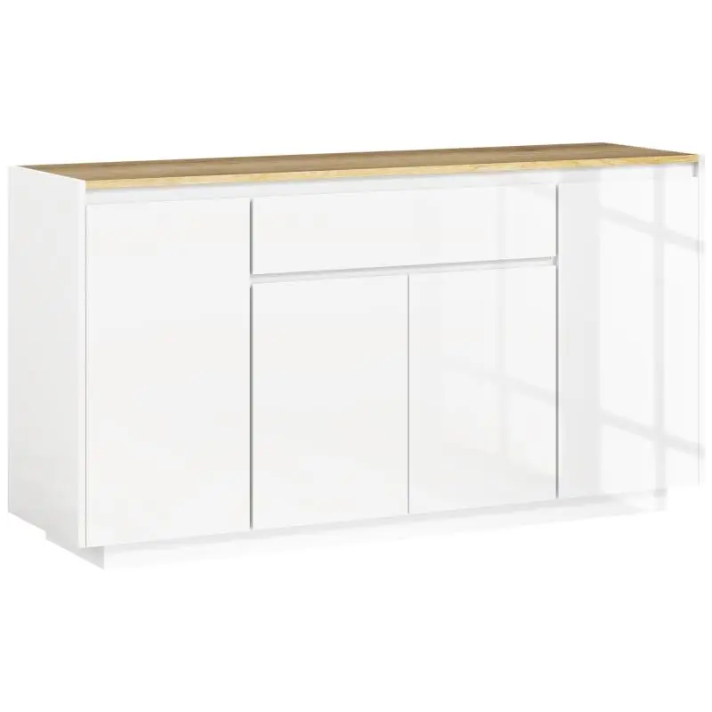 Modern Kitchen Sideboard with Drawer and 3 Cabinets with Adjustable Shelves, 140x40x75 cm, White