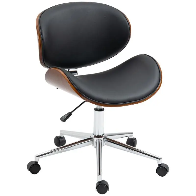 Vintage-style office chair, height-adjustable, 360° swivel, poplar wood, synthetic upholstery, 53 x 53 x 77–87 cm