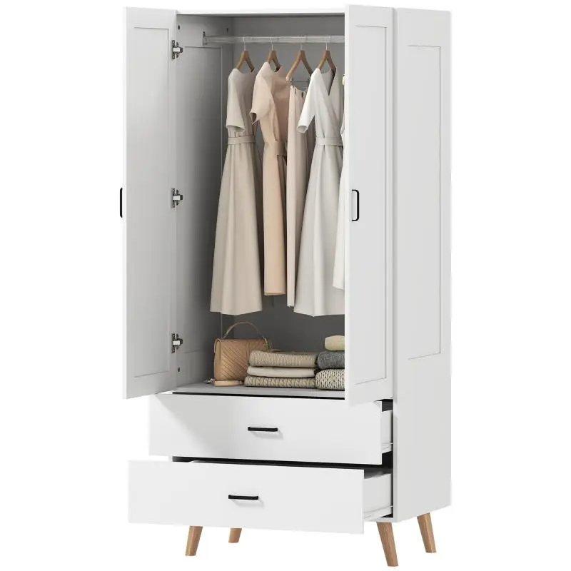 2-door bedroom wardrobe with soft-close doors, 2 drawers, and hanging rail, 80x54x180cm, white