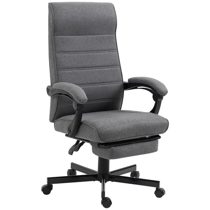Adjustable Reclining Office Chair With Armrests And Retractable Footrest, 135 Degree Reclining Backrest, Gray