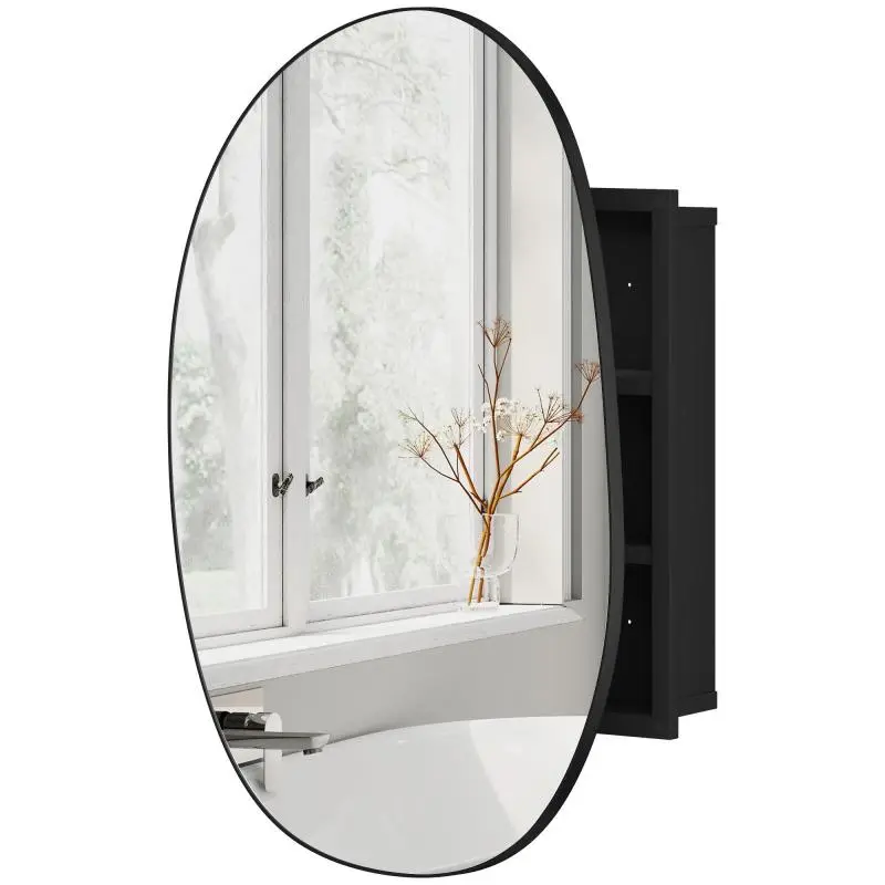 Bathroom Mirror Cabinet with 3 Internal Shelves, Aluminum and Metal, 61x12x79 cm, Black