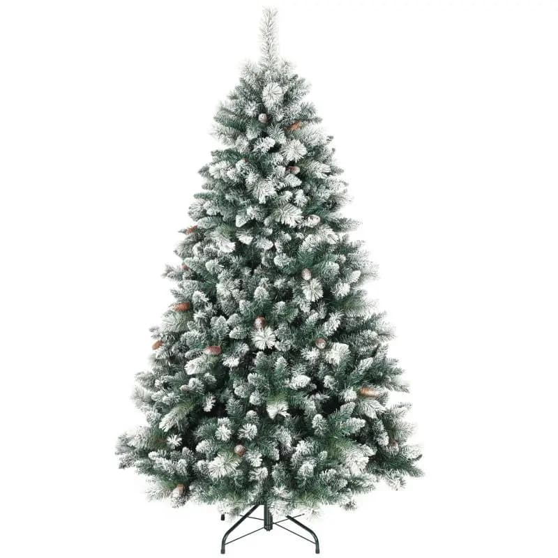 Artificial Christmas tree, 180 cm, with snow effect, 1,000 tips, 34 pine cones, wide base.