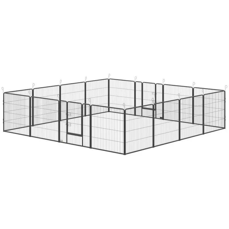 Puppy Playpen, 16-Piece Foldable Puppy Run with Door for Small and Medium Dogs, 3.2 x 3.2 x 0.8 m, Grey