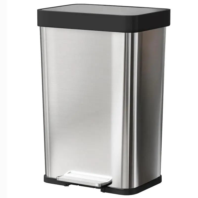 60L Pedal Trash Can, Stainless Steel Waste Bin with Soft-Close Lid, Silver