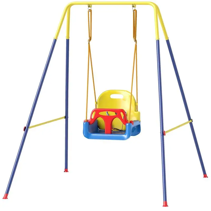3-in-1 Baby Swing with Adjustable Ropes, Safety Belt, and Foldable Steel Frame – Blue