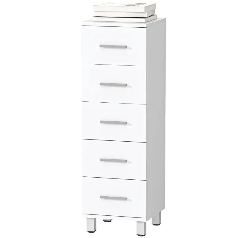 Bathroom cabinet, narrow bathroom cabinet with 5 drawers, for bathrooms, 30 x 30 x 95 cm, white