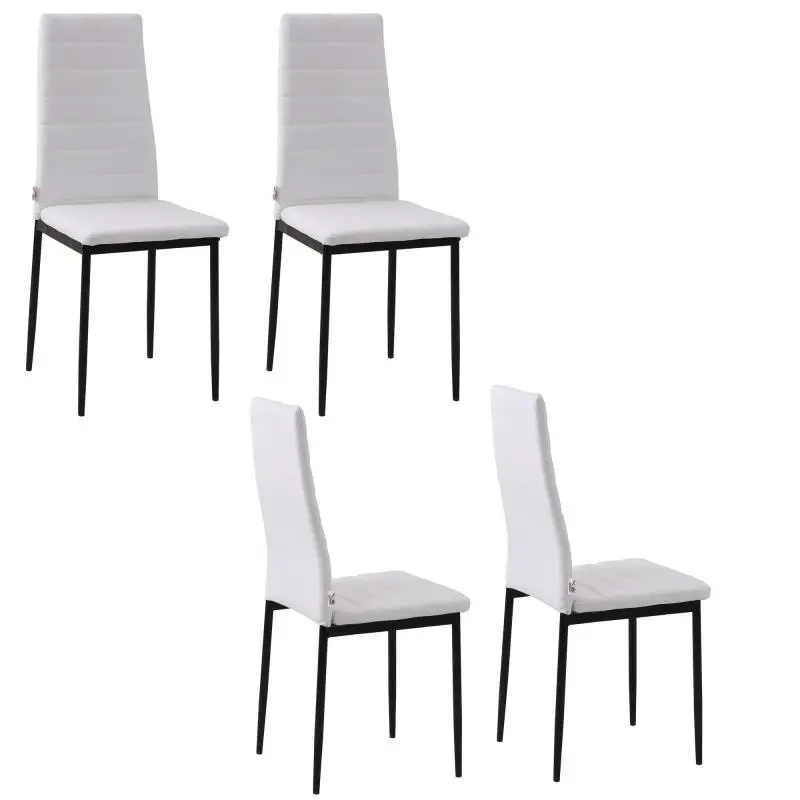Set of 4 dining/kitchen chairs with high backrests, metal legs, and linen-look fabric (41x50x97cm