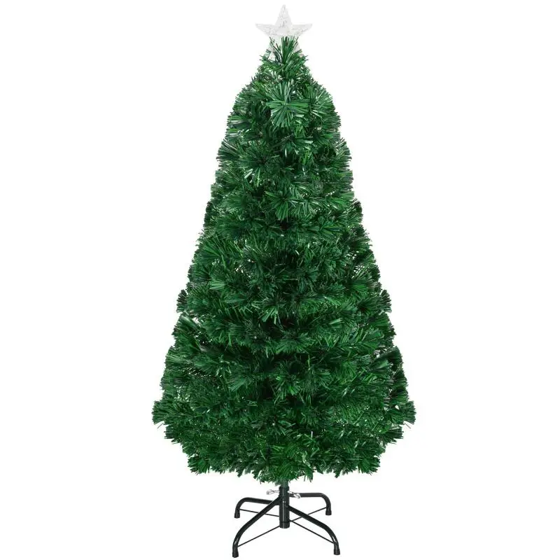 120 cm Fiber Optic Christmas Tree – Christmas Decoration with 16 Tri-Color LEDs, 130 Tips, Diameter60x120 cm, Green