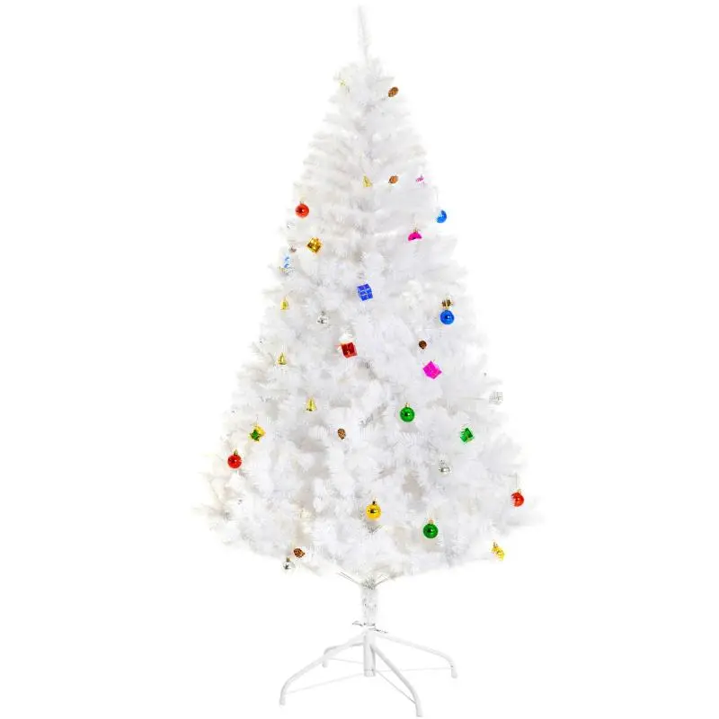 180 cm Artificial Christmas Tree with 930 Plastic Tips, 48 Decorations Included, Diameter105x180, White