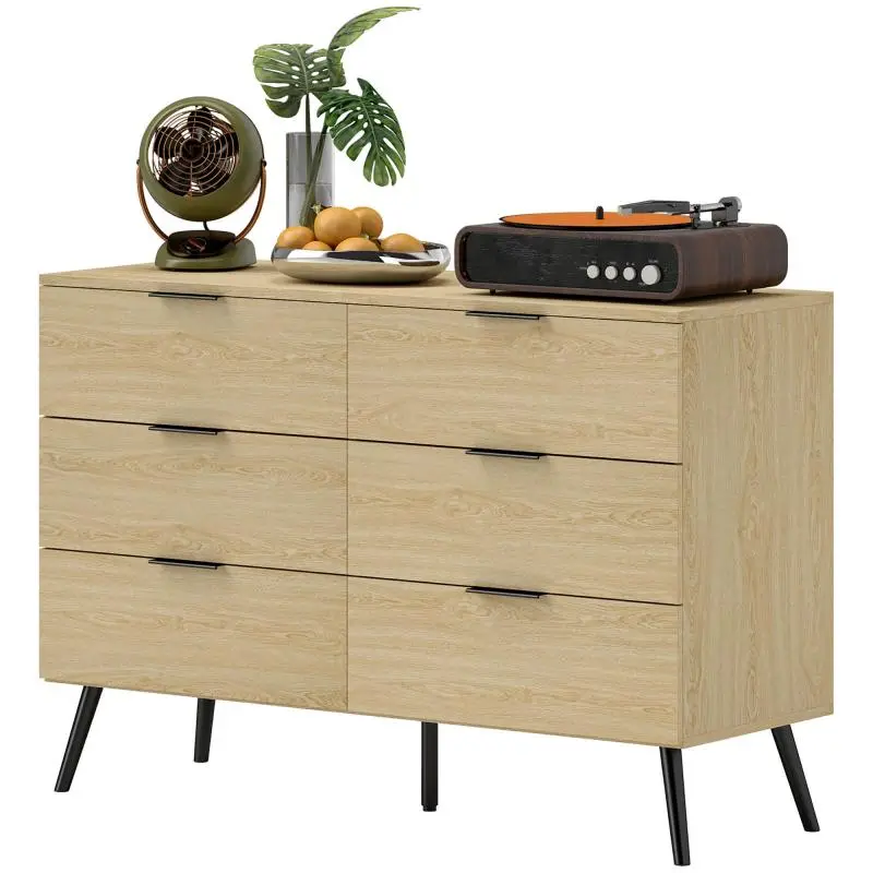 6-drawer chest of drawers. Modern bedroom chest of drawers with anti-tip design. 110L x 40W x 75H cm. Wood look.