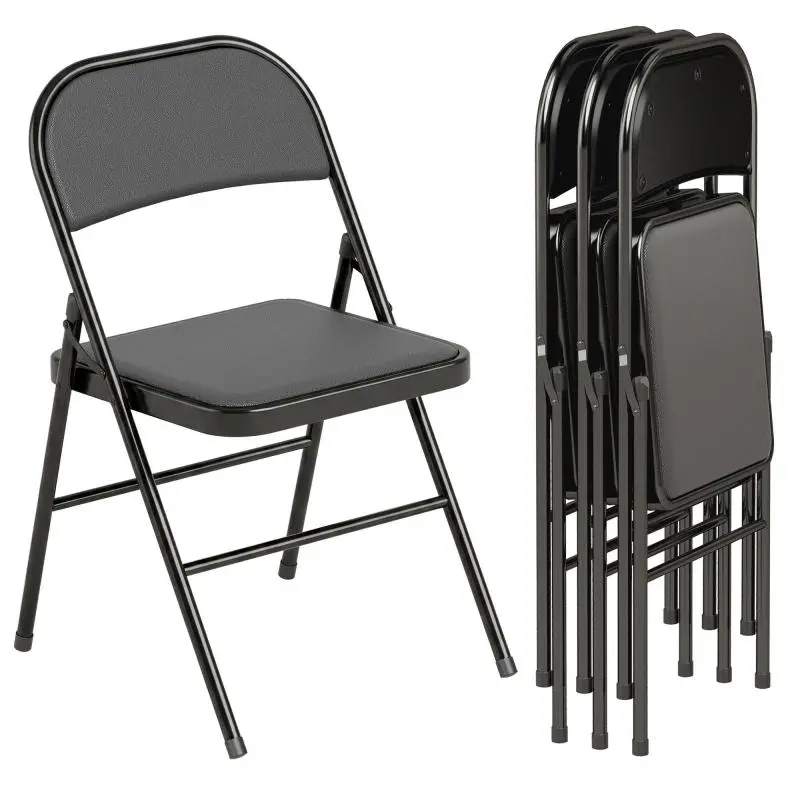 Set of 4 folding chairs, portable dining chairs, steel frame, 45 x 46 x 78 cm, black