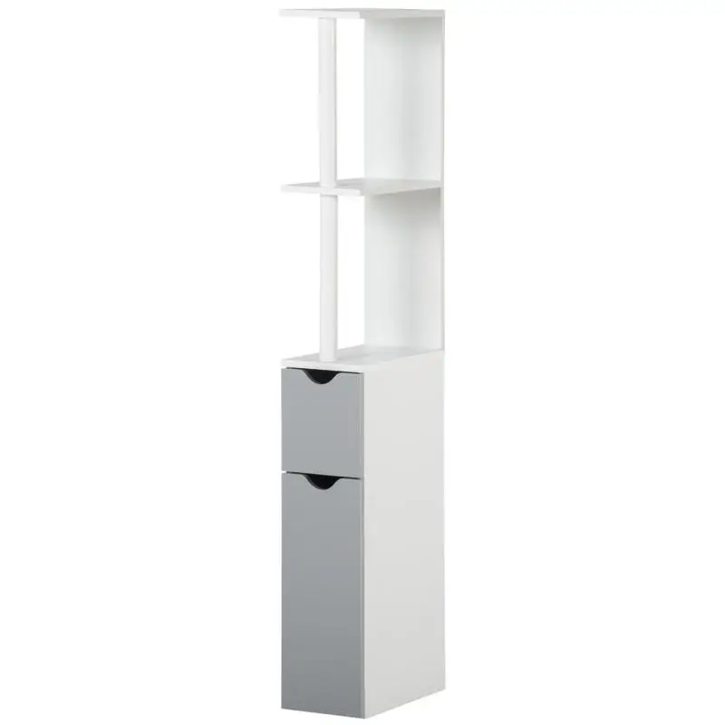 Modern Bathroom Cabinet with Doors and Open Shelves – 15.2 x 29.8 x 118 cm – Grey