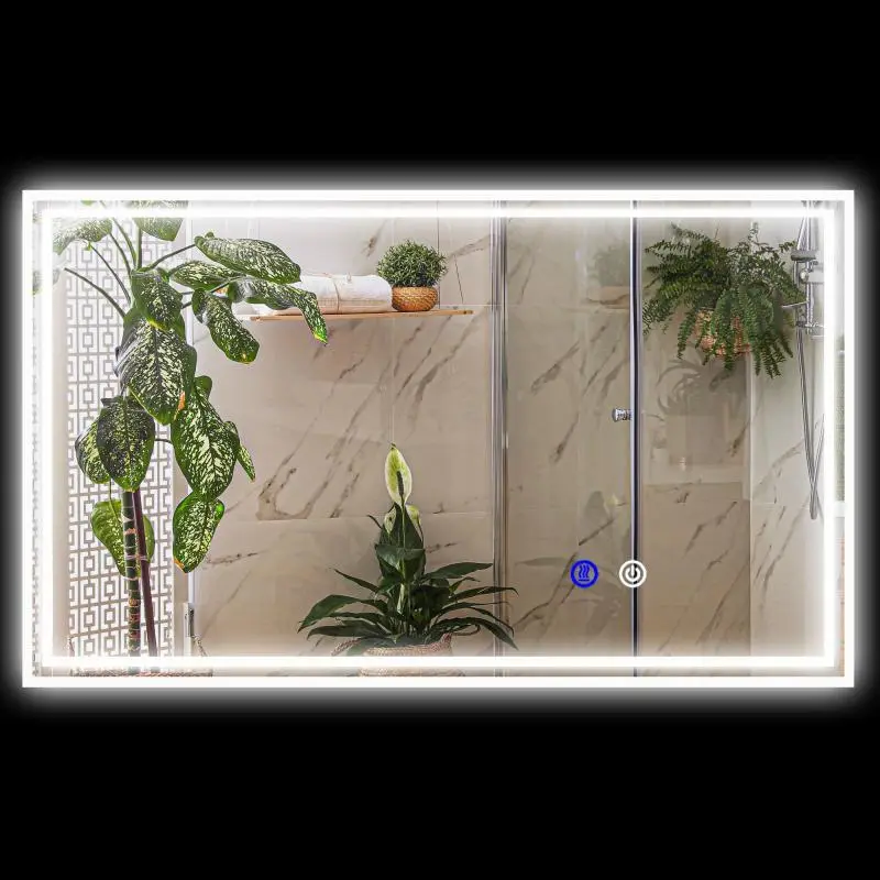Rectangular wall-mounted LED bathroom mirror (horizontal or vertical), 100 x 60 cm