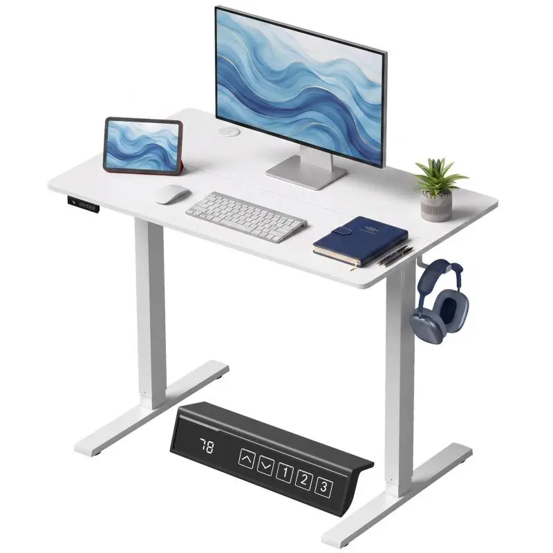 Electric Height-Adjustable Desk with Memory Function, 100x60x72-118 cm, White