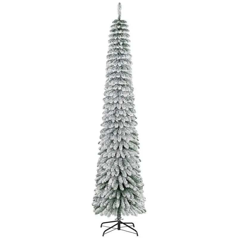 240 cm Slim Flocked Christmas Tree with 603 Tips and Foldable Metal Stand – Green