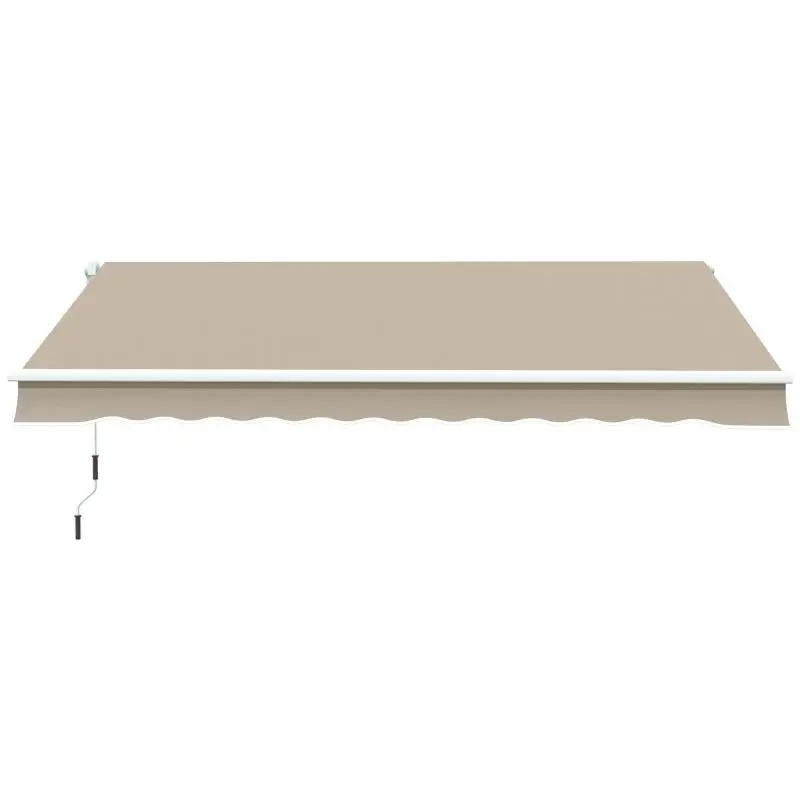 Retractable awning/sunshade with hand crank, metal frame, polyester, white & beige, 3.95 x 2.45 m