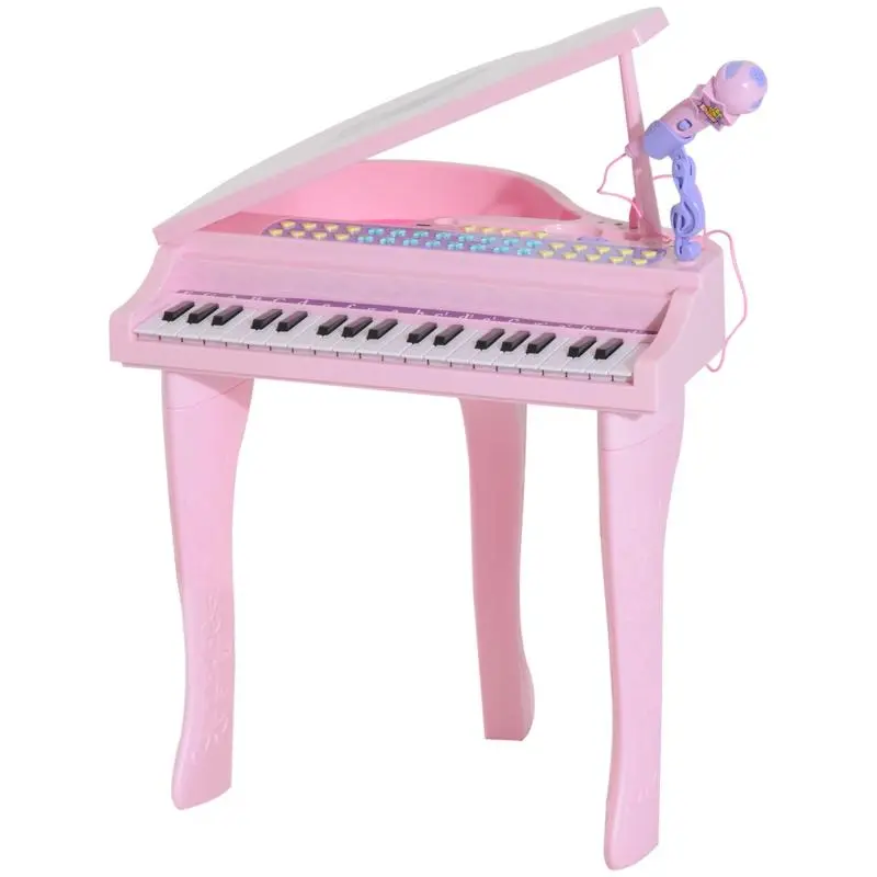 Pink 37-Key Multifunction Electronic Grand Piano with Microphone and Speaker