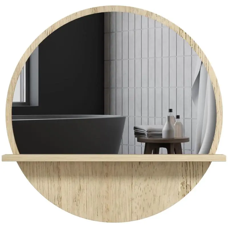 Round wall-mounted bathroom mirror with 1 storage shelf - Ø 45 x 10 cm (H) - particleboard