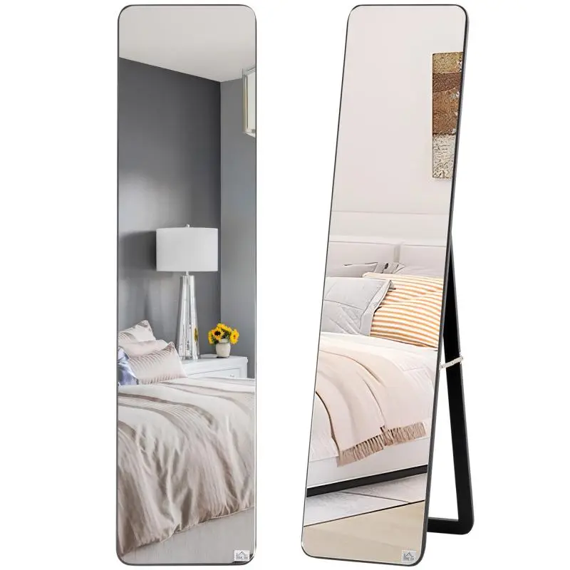 Rectangular Freestanding and Wall-Mounted Mirror, 37L x 43W x 156H cm, MDF, Black Finish