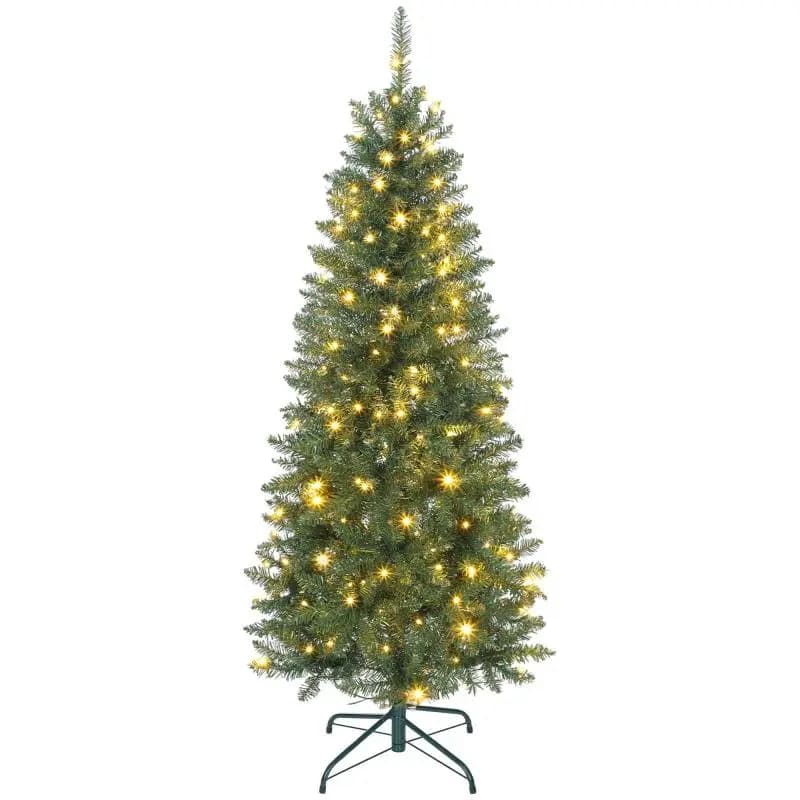 150 cm artificial Christmas tree, slim Christmas tree with 170 lights, 635 tips, foldable metal stand, green