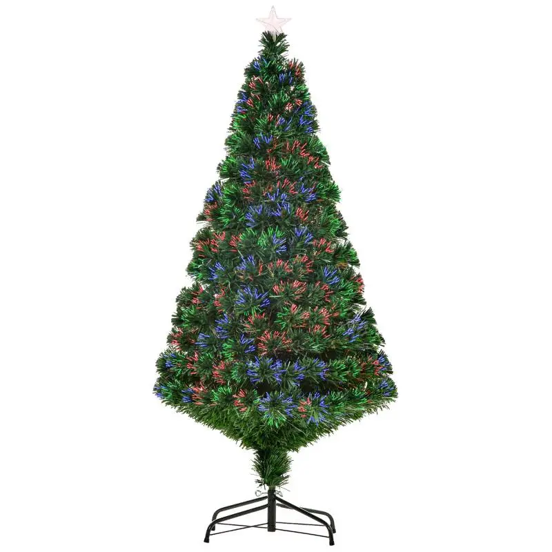 150 cm Pre-lit Artificial Christmas Tree – Multicolored Fiber Optic – Includes Stand – 180 Tips – Shiny Star Topper – Green