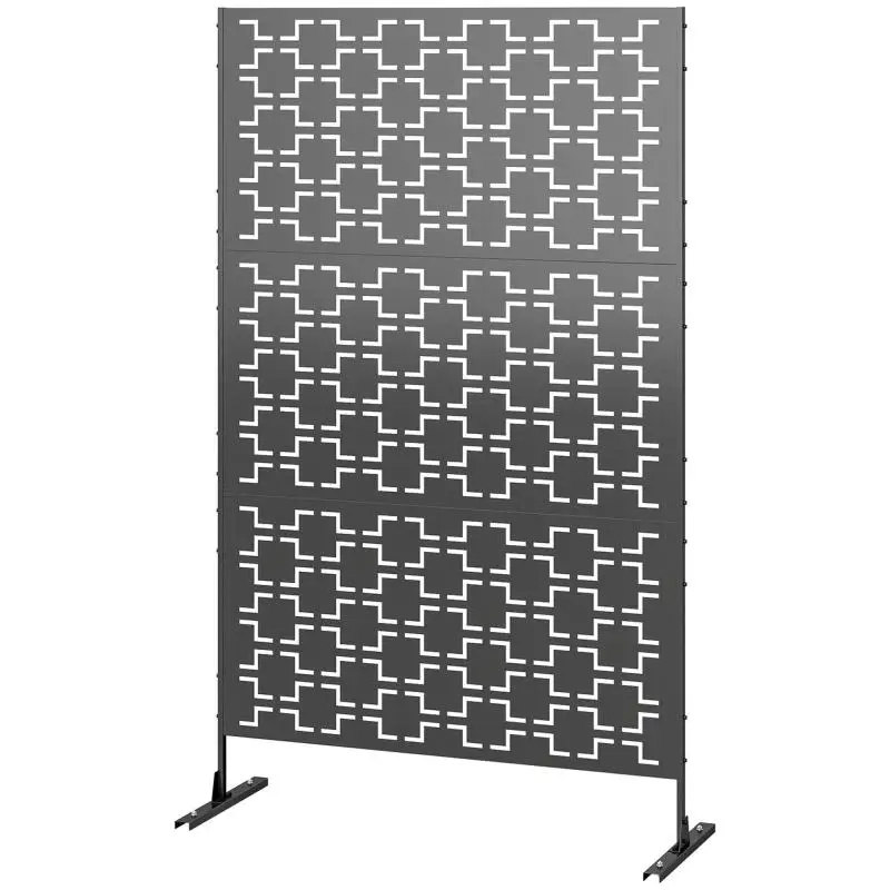 Decorative metal outdoor privacy screen/partition with openwork geometric pattern – 122 x 45 x 198 cm, black
