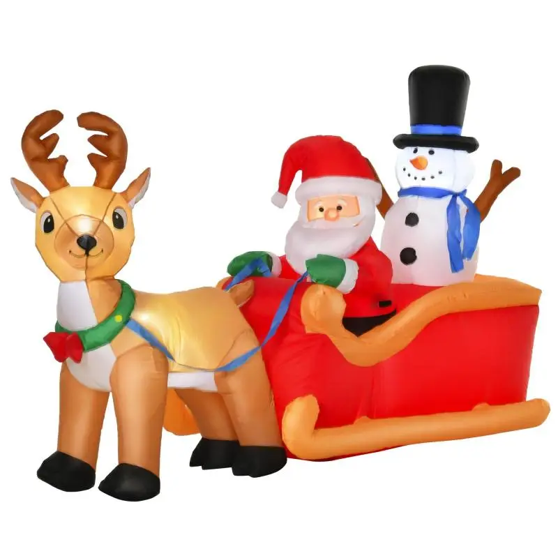 Inflatable Santa Claus with sleigh and reindeer, 200 cm, 5 LED lights, indoor/outdoor Christmas decoration, red
