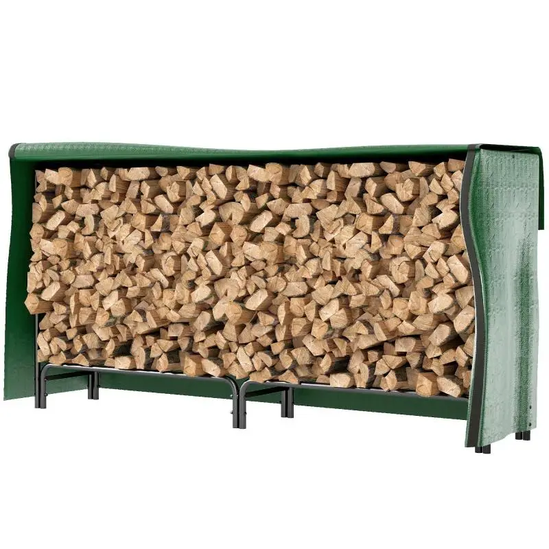 Firewood rack, 0.6 m³, with cover, powder-coated metal, up to 200 kg, black/dark green