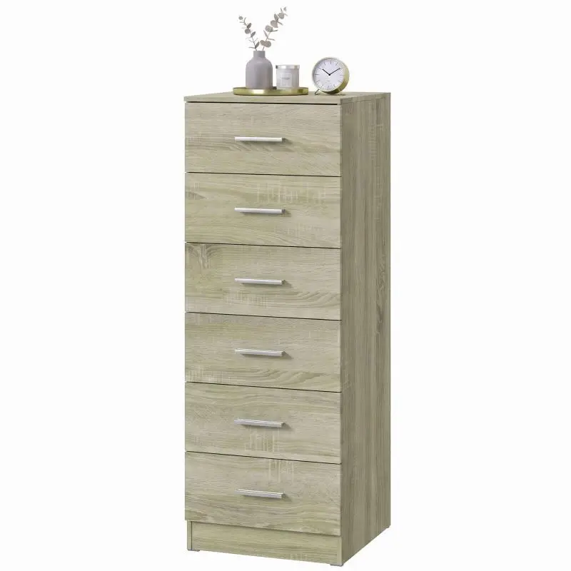 6-Drawer Chest, Storage Unit, Modern Style, for Bedroom, Entryway, Hallway, 40x40x110cm, Oak