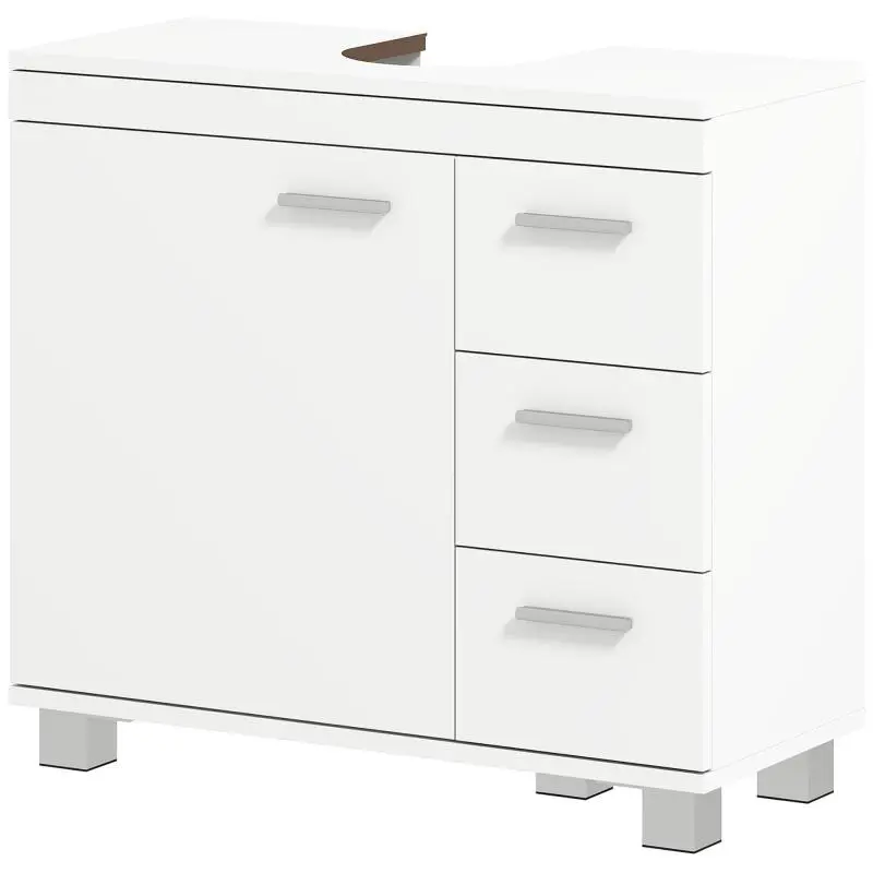 Washbasin base cabinet, 2 shelves, 3 drawers, MDF structure, white